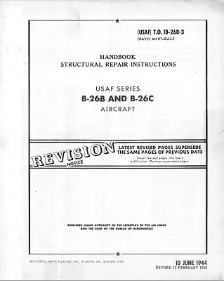 483 Page 1944-58 T.O. 1B-26B-3 Handbook Structural Repair B-26B -C Manual On CD • $19.99