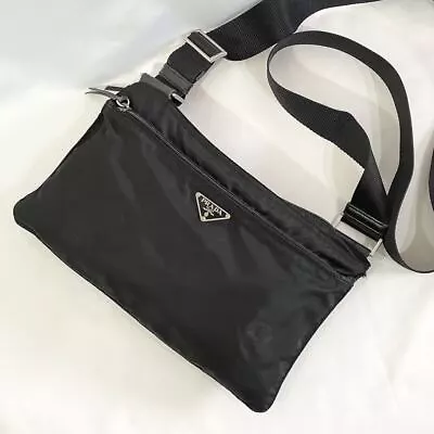 PRADA Crossbody Shoulder Bag Plate Nylon Black Italy Made Whitetag Authentic • $255