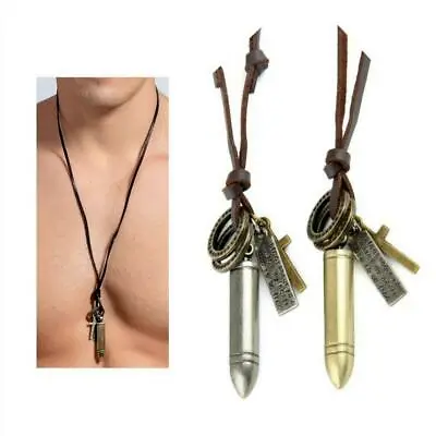 BULLET NECKLACE Real Leather Adjustable Long Cord Men's Multiple Charm Pendant • $8.95