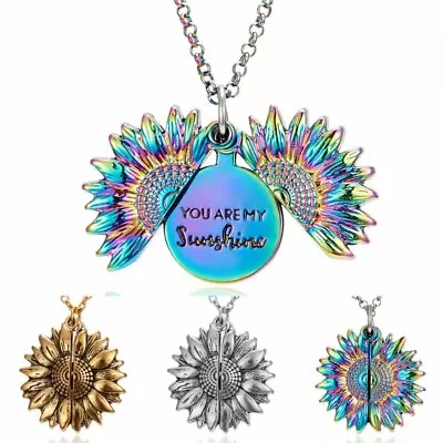 Sunflower You Are My Sunshine Open Locket Pendant Necklace Sweater Chain Women • £3.83