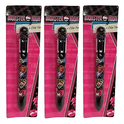 Monster High Six Color Retractable Ink Pens 3 Pack Push Pens For Children Kids • $13.93