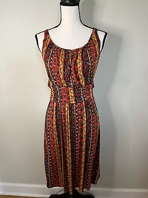 Lucky Brand Womens Dress M Rust Orange Aztec Sleeveless Stretch Rayon Blouson • $0.99