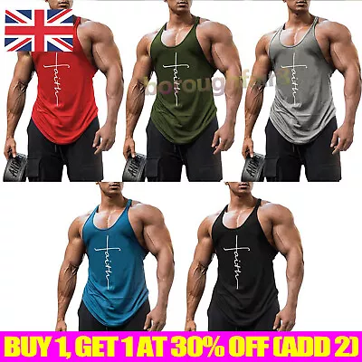 Men Gym Bodybuilding Muscle Vest Racerback Stringer Plain Fitness Tank Tops Boys • £3.79