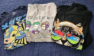 Lot Of 3 Mens Graphic T-Shirts Size L:  Pop Megaman Batman Villans More Cats • $2.99