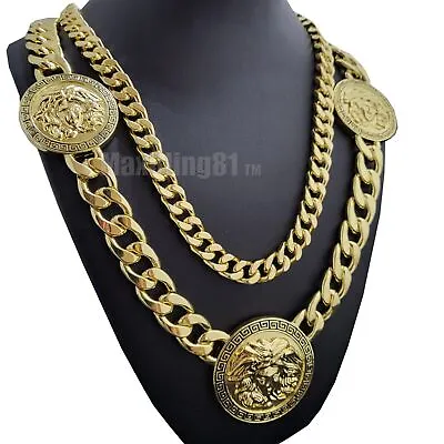 Blink Gold Plated Medusa Head Luxury 3 Medallion Chain Necklace & 10mm 30  Chain • $13.99