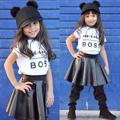 Newborn Baby Boy Girl Letter T Shirt Tops Leather Skirt Clothes Outfits Set • $27.94