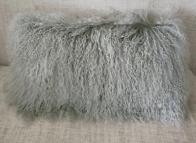 Real Mongolian  Gray  Fur Tibetan Lamb Grey Sterling Pillow • $79.95