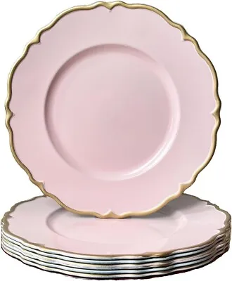 13  Pink Charger Plates Round Plate Chargers With Gold Rim Set Of 6 • $55.99