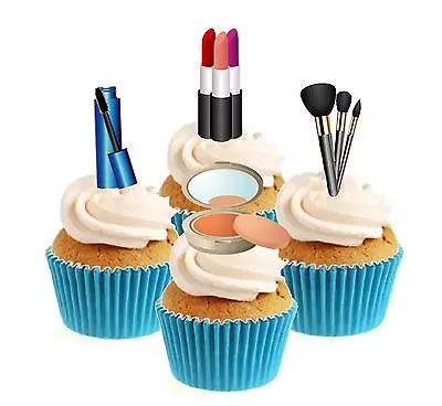 Novelty Make Up Mix 12 Edible Stand Up Wafer Paper Cake Toppers Birthday • £3.29