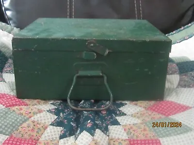 Antique Heavy Duty Green Metal Storage Box Vintage ~ REPURPOSE READY • $19.95