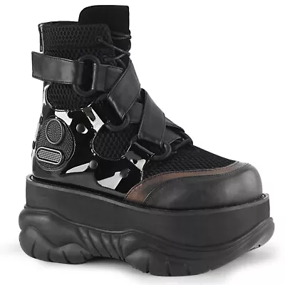 DEMONIA NEPTUNE-126 Men's Goth Punk Cyber 3  Platform Black Ankle Boots Shoes • $128.95