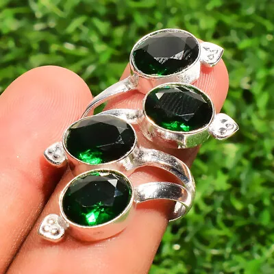 $13.43 • Buy Green Tsavorite Gemstone 925 Silver Jewelry Oval Cut Ring Adjustable