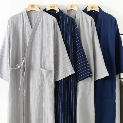 Japanese Style Samurai Men Pajamas Kimono Pure Cotton Night-Robe  Comfortable • $23.24