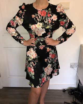 £15 • Buy Brand New With Tags Lipsy Black Floral Spot Jacquard Mini Belted Dress Size 14