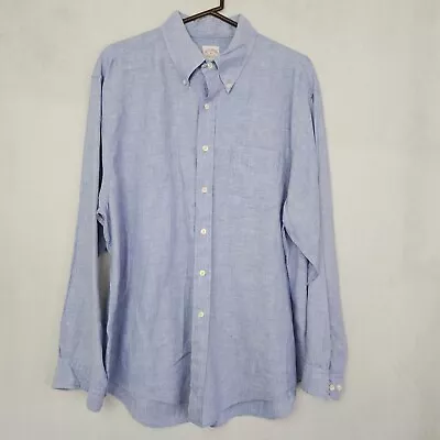 Brooks Brothers 100% Irish Linen Button Down Oxford Blue Shirt Lightweight XL • $23.99