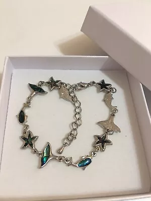 Vintage Bracelet Or Anklet Green Abalone Shell Dolphin Starfish ￼￼￼ Fishtail￼ • $19.95