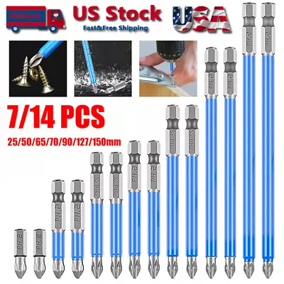 7/14X Magnetic Screwdriver Bit Bits Set PH2 Anti-slip Hex Shank Screw Cross Head • $11.49