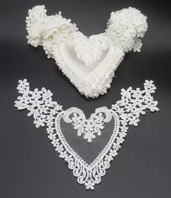 7   Light Ivory Venise Lace Floral Heart  Appliques  (  12 Pieces ) • $12