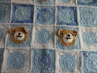 Blue Teddy Bear Crochet Blanket • £10.99