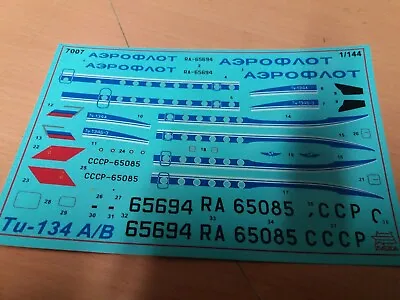 Decal Sheet For Zvezda Tu-134 A/B 7007 1:144 No Instructions • £5