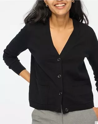 J. CREW Factory Cotton Blend V-Neck Cardigan Sweater Size Medium Black NWT Basic • $30