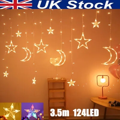 Memory Moon Star 124LED String Fairy Lights Ramadan EID Mubarak Curtain Decor UK • £13.99