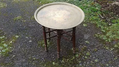 £20 • Buy Round Brass Tray Tea Table, Folding Base, 6 Legged. 58cm Diameter. 54cm Height.