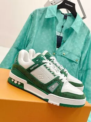 Louis Vuitton Trainer White And Green Sneakers • $550