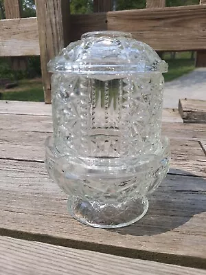 Vintage Indiana Glass Stars And Bars Clear 2 Piece Fairy Light Tea Candle Holder • $24