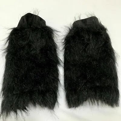 Long Black Fur Gloves Arm Cuffs Hand Covers Halloween Costume Cat Dog Animal Psy • $28