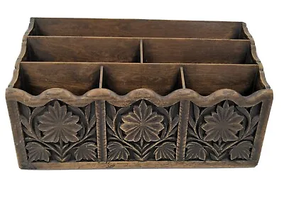 Vintage Lerner Melville Carved Desk Organizer Mail File Letter Holder Caddy • $29.95