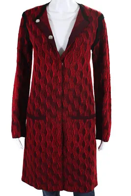 Mary Katrantzou Womens Button Front Knit Wavy Coat Red Black Size Small • $350.99