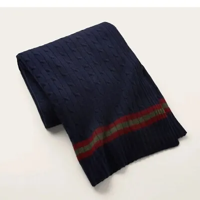 Ralph Lauren Crickett Cable Cashmere Throw Blanket Navy Bordeaux NWT • £241.24
