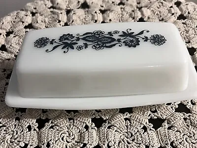 Vintage PYREX Old Town Dark Blue Onion Butter Dish W/Lid Milk Glass-USA Made • $20