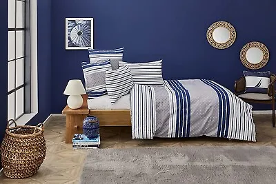 £19.99 • Buy King Bed Linen Set 100% Cotton Bedroom Nautica Home Bornea Nautical Anchor Blue