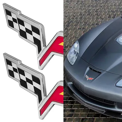 2PCS Front Hood Trunk Lid For Chevy C6 Corvette 2005-2013 Crossed Flags Emblem • $22.99