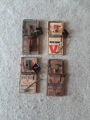 Set 4 Vintage Rodent Mouse Traps VICTOR Animal Trap Co Woodstream Corp Lititz PA • $65