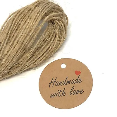 £3.25 • Buy 100 X Handmade With Love Tags With Jute Twine, Kraft Paper Tags, Small Business