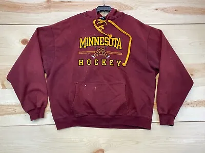 Minnesota Golden Gophers Sweatshirt XXL Maroon Hoodie Hockey Lace Heavyweight * • $25.99