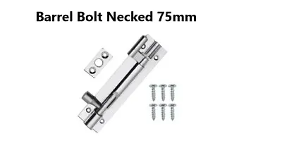 Necked Barrel Bolt Lock Crank Sliding Door Gate Bathroom Bolts 75mm Satin Nickel • £3.99