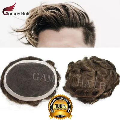 Mens Toupee French Lace Breathable Natural Human Hair Piece Real Knots Wigs D7-5 • $209