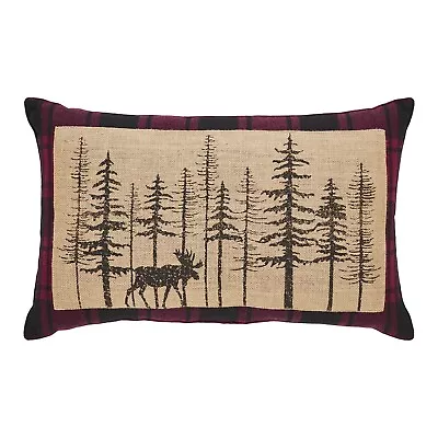 New Rustic Cabin Lodge MOOSE WOODS BURLAP ACCENT PILLOW Red Black 14 X22  • $24.95