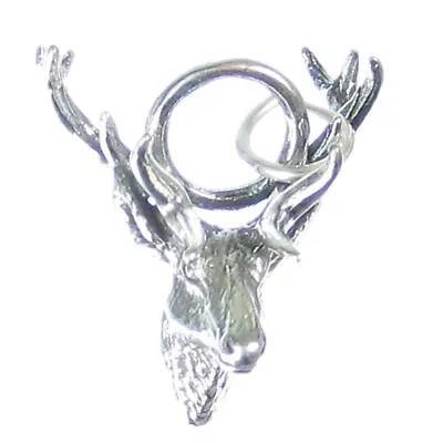 Elk Head Sterling Silver Charm .925 X 1 Elks Heads With Antlers_ • $27.16