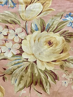 Vtg Pink Rose Tulip Floral Bouquet Barkcloth Era Cotton Fabric Window Valance • $25