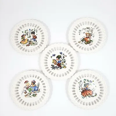 Vintage Set Of 5 Nursery Rhyme Ceramic Knick Knacks Gallery Wall Decor Coasters • $24.99