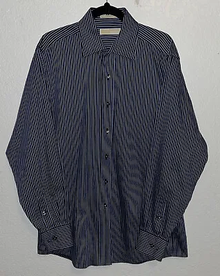 MICHAEL KORS Dress Shirt Button Up Long Sleeve Striped Blue Men Sz Lg 16 - 34/35 • $10.99