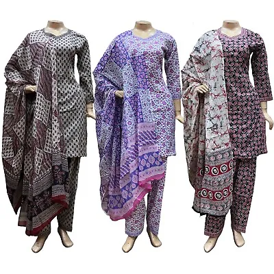 Indian Pakistani Women Printed Cotton Suit Dress Stitched Shalwar Kameez Salwar • £15.99