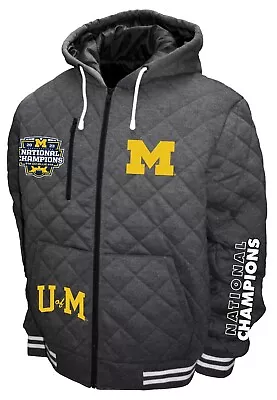 Michigan Wolverines  2023 National Champions Quilted Hooded Jacket - Gray • $139.99