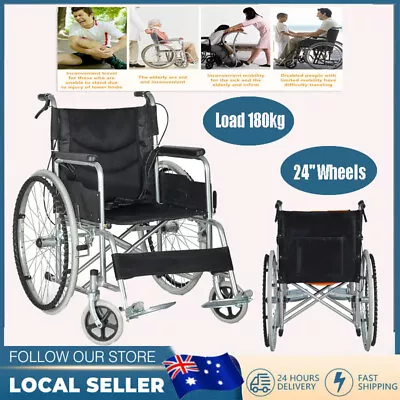 24  Max Load 180kg Folding Wheelchair &Park Brakes Lightweight Soft Mobility Aid • $179.87