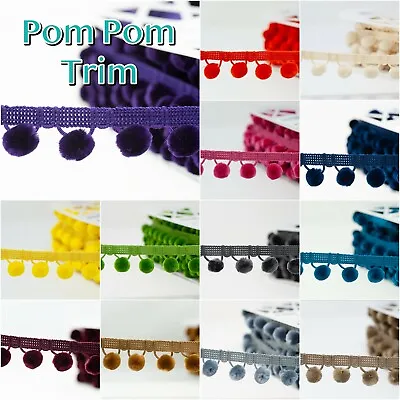 £2.39 • Buy Pom Pom Trim Trimming Sewing Craft Per Metre 18mm Bobble Fringe 28mm Pompom 